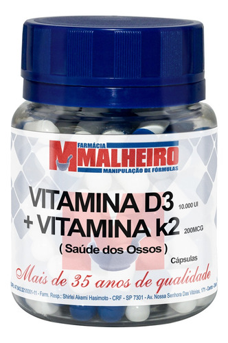 Vitamina D3 10.000 Ui + Vitamina K2 Mk7 200mcg 60 Cápsulas
