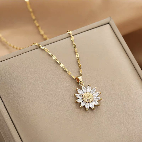 Collar Girasol Para Mujer Dijes Cadena Chapado en oro 18k mujeres dama con Piedras De Zirconia Brillante