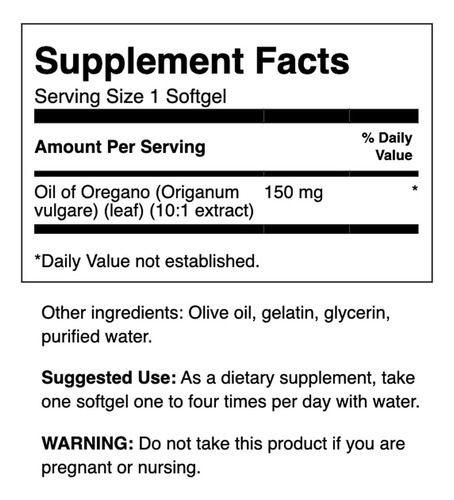 Swanson | Oregano Oil 10:1 Extract 150 Mg | 120 Softgels Veg Sin Sabor
