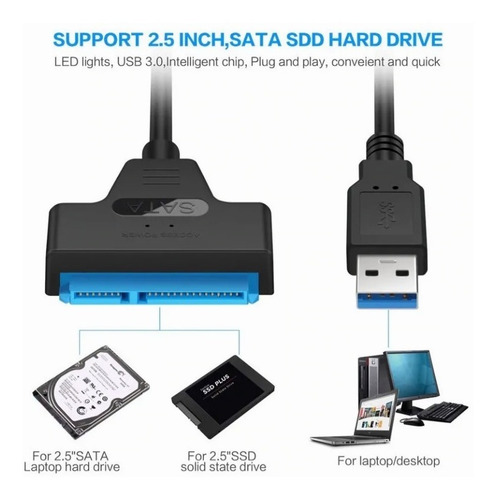 Imagen 4 de 9 de Adaptador Cable Usb 3.0 A Sata 3 Hdd 2.5 22 Pines | Dfast