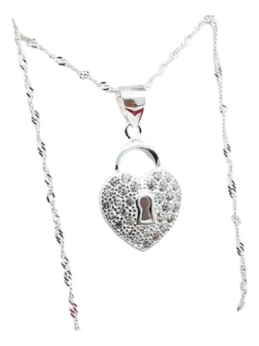 Conjunto Plata 925 Corazón Con Cerradura Y Piedras Import 