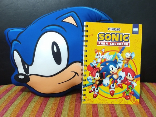 Combo Sonic Almohadón Sonic + Cuaderno Para Pintar Colorear 