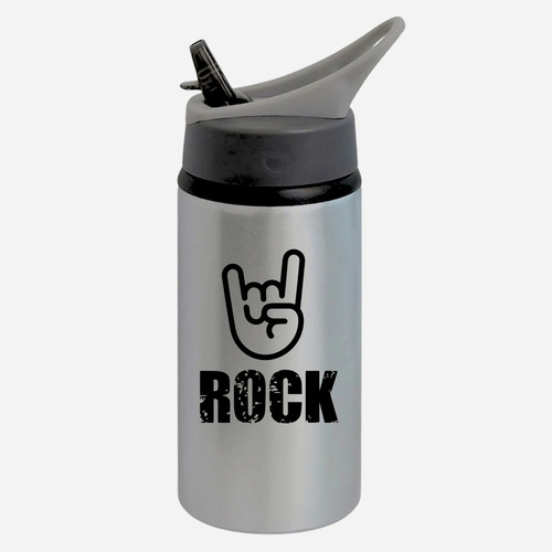 Garrafa Squeeze Bico Ca2 Rock Mao Branco Cor Prateado