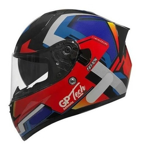 Capacete Moto Gp Tech V128 Fusion Viseira Solar Interna Cor Vermelho/Azul/Branco Desenho Fosco Tamanho do capacete 61