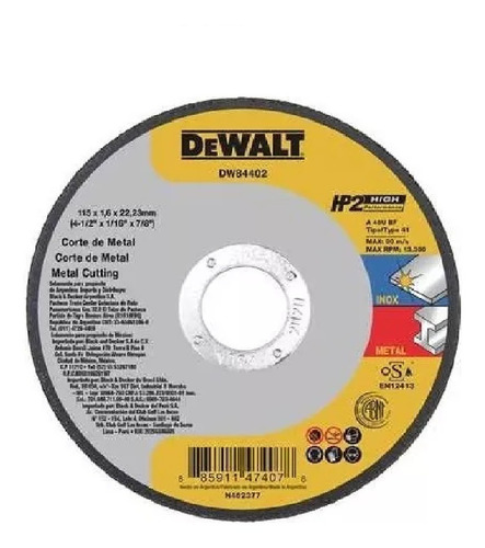 Disco De Corte Amoladora 115mm Dewalt Dw84402 Metales