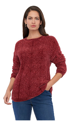 Sweater Mujer Chenille Espiga Burdeo Corona