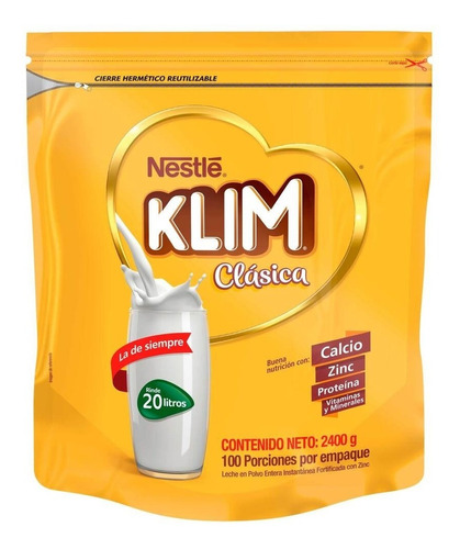 Leche de fórmula en polvo Nestlé Klim Clásica sabor natural en bolsa de 1 de 2.4kg - 12 meses a 3 años