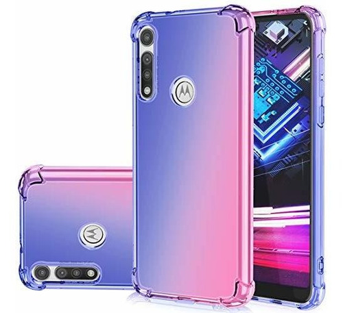 Funda Para Moto G Fast Diseño Degradado Color Azul Con Rosa