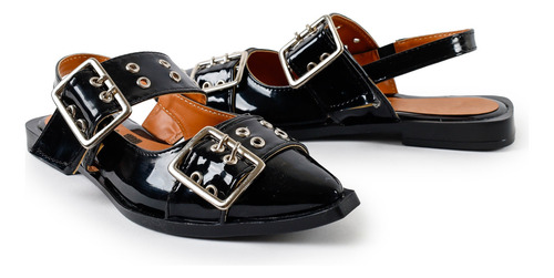 Flats Balerina De Charol Con Hebillas Moda Dama