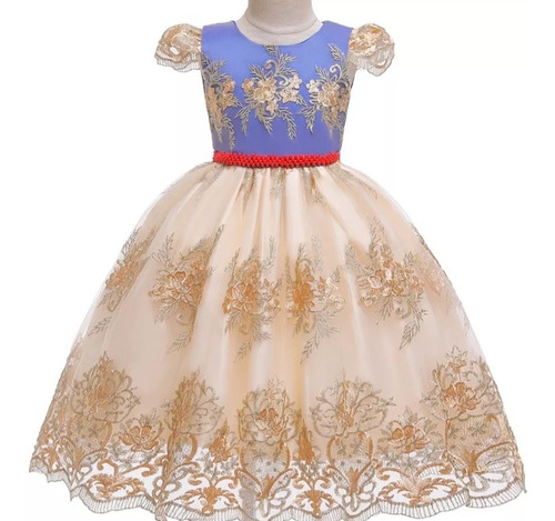 Vestido Princesa Blancanieves Elegante Azul Dorado Eventos