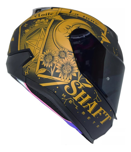 Casco para moto integral Shaft SH560  negro y dorado mate  tarot talla S 