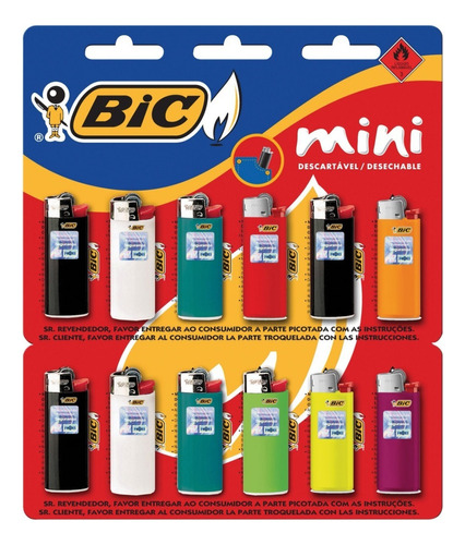 Encendedor Mini Bic Pack X 12 U. Colores !