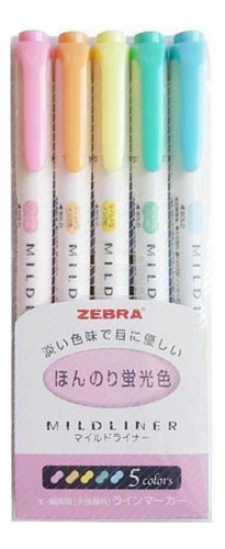 Marcador Brand Text Mildeliner Zebra de doble punta, 5 colores, color fluorescente