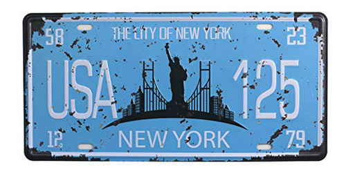 New York Usa City 125 - Placa De Matrícula Vintage Para Coch