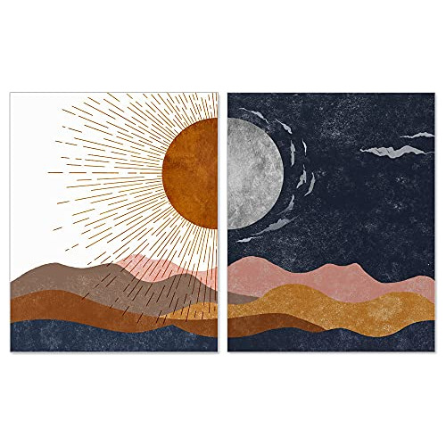 Sol Y Luna, Arte Boho, Arte De Pared Decorativo, Impres...