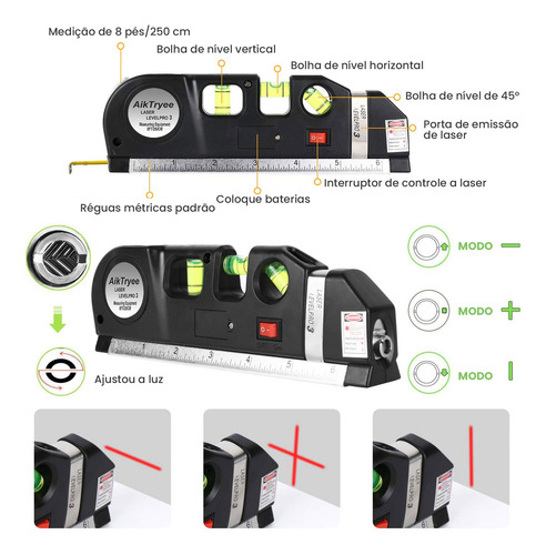 Nível A Laser 3 Linhas Com Trena E Régua Laser Nivelador