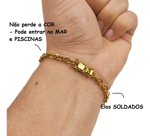 Cordão E Pulseira Masculina Cadeado Quina 100% Moeda Antiga