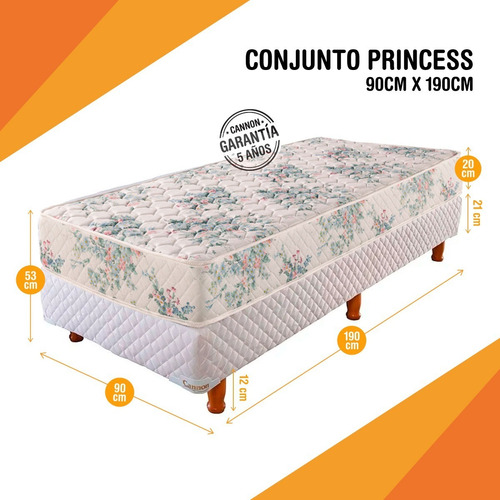 Sommier Y Colchon Cannon Princess 90 X 190 Densidad 24 Kg