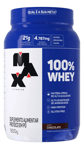 100% Whey Protein Concentrado 900g Max Titanium Sabor Chocolate