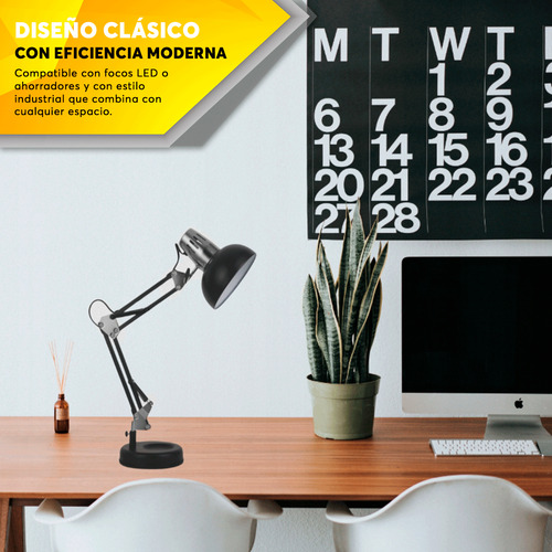 Lampara De Escritorio Con Base Fija Negra Adir 4732 Negro Negro
