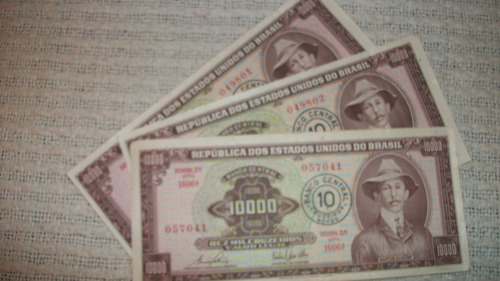 Billetes Antiguos Brasil: 10000 Cruzeiros Sellados 10 Novos
