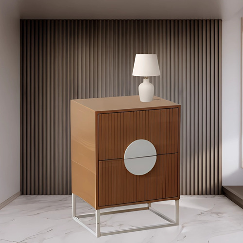 Velador Lumiere Marron Y Blanco Premiun 2 Cajones Con Rieles