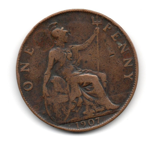 Inglaterra Gran Bretaña Moneda 1 Penny Año 1907 Km#794.2