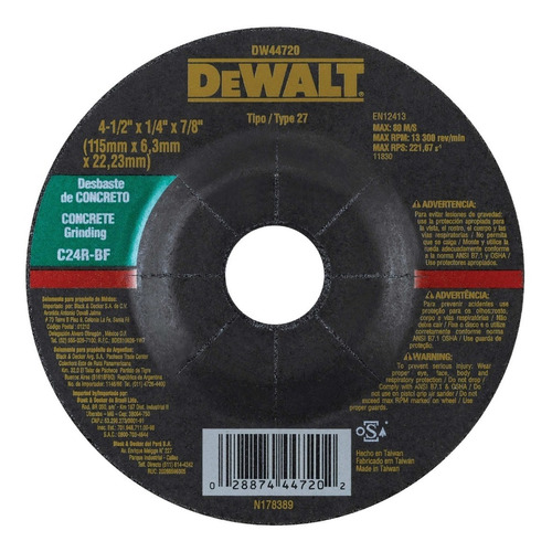 Disco Corte De Concreto 4-1/2  Dewalt Dw44720 