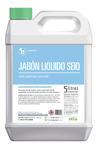 Jabón Líquido Para Ropa Seiq X 5 Lts.