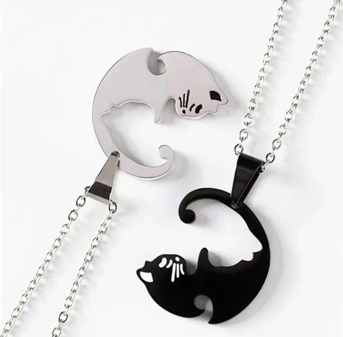 Collar Gato Parejas Amor Amistad Acero Yin Yang