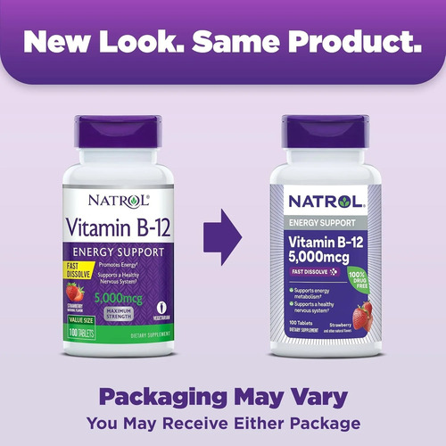 Vitamina B-12 Sublingual 5000 Mcg 100 Tabletes Natrol Eua Morango