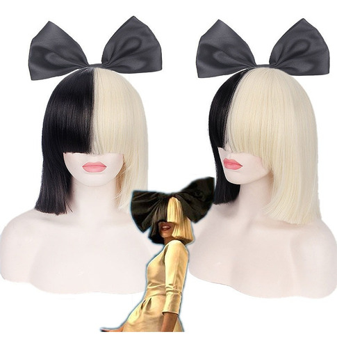 Peluca De Pelo Sia Star Sger The Actg Black Gold Mixed Wigs