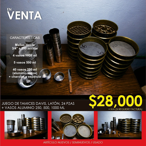 Tamices De Latón- Granulometría, Davis-juego 24 Pzas + Vasos (Usado)