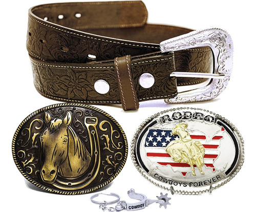 Kit Cinto Country Presente + Fivela Grande Cowboy Rodeio Top