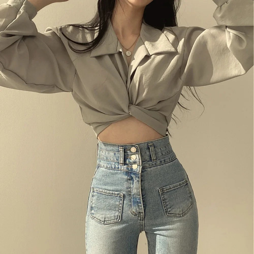 Blusa Vintage De Gasa Ajustada Con Cuello En V