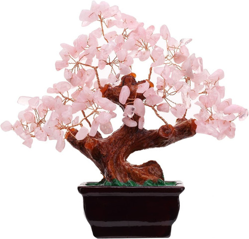 Bonsai Decorativo Feng Shui De Cristal De Cuarzo Rosa Natura