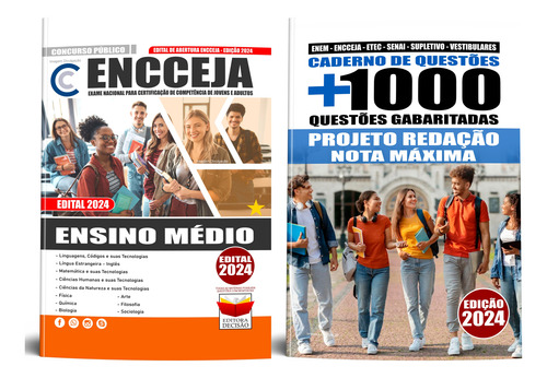Apostila Completa Encceja 2024 - Ensino Médio + Caderno De Questões E Redação Atualizada - Editora Decisão