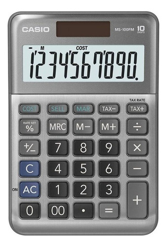 Calculadora De Escritorio Casio Ms-100fm Pila + Solar Gris