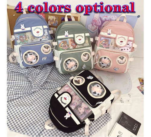 Mochila Kawaii Con Bonitos Accesorios De Alfiler Y Llavero D