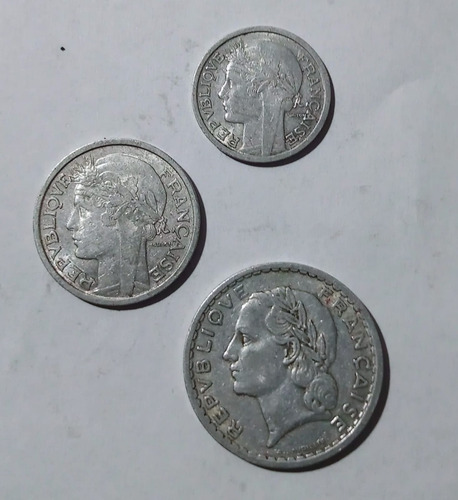 3 Monedas De Francia 1 - 2 Y 5 Francos Vf.