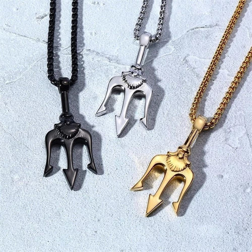Collar Hombre Mujer Acero Inox 316l Tridente Punk Joyería
