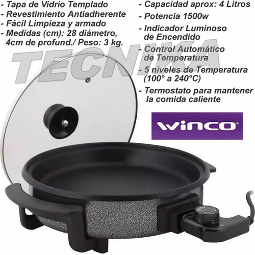 Imagen 6 de 10 de Sarten Eléctrica Olla Multicocina Pizzera Winco W52 * Outlet