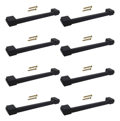 8 Puxador 192mm Rack Criado Mudo Cômoda Gavetas Móveis Preto Fosco Lisa
