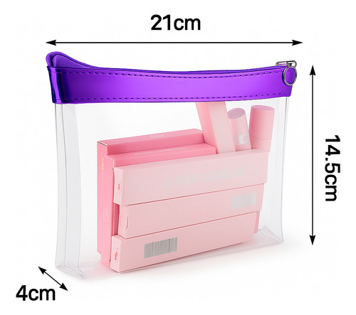 3 Cosmetiquera Impermeable Neceseres Maquillaje Transparente Morado Tornasol Lisa