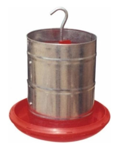 Comedouro Galvanizado 3kg Prato Plástico Vermelho Para Aves