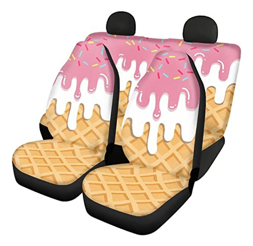 Fkelyi Universal Car Seat Covers Full Set Funny Ice Cream De