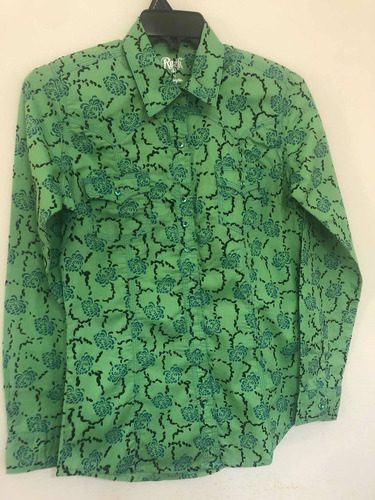 Camisa Wrangler De Mujer,verde Con Bordados Y Broches.lj3961