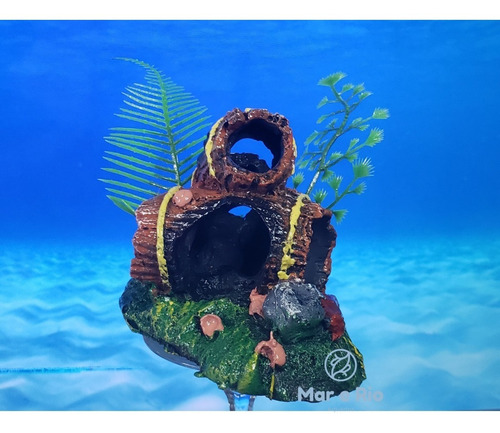 Imagem 6 de 8 de Enfeite Aquário Barril Duplo Toca Do Betta Decoração Plantas