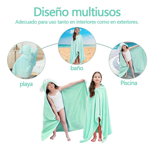 Toalla De Baño Con Capucha De Dibujos Animados Para Niños Verde