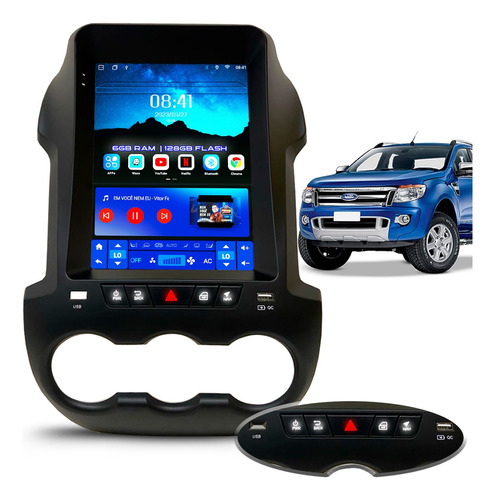 Central Multimídia Tesla 6+128gb Ford Ranger Carplay Wifi 4g